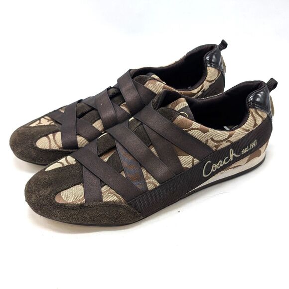 Coach Harmonie Signature Brown Tan Slip On Shoe A1251 Sneaker Womens Size 6M - Picture 1 of 7